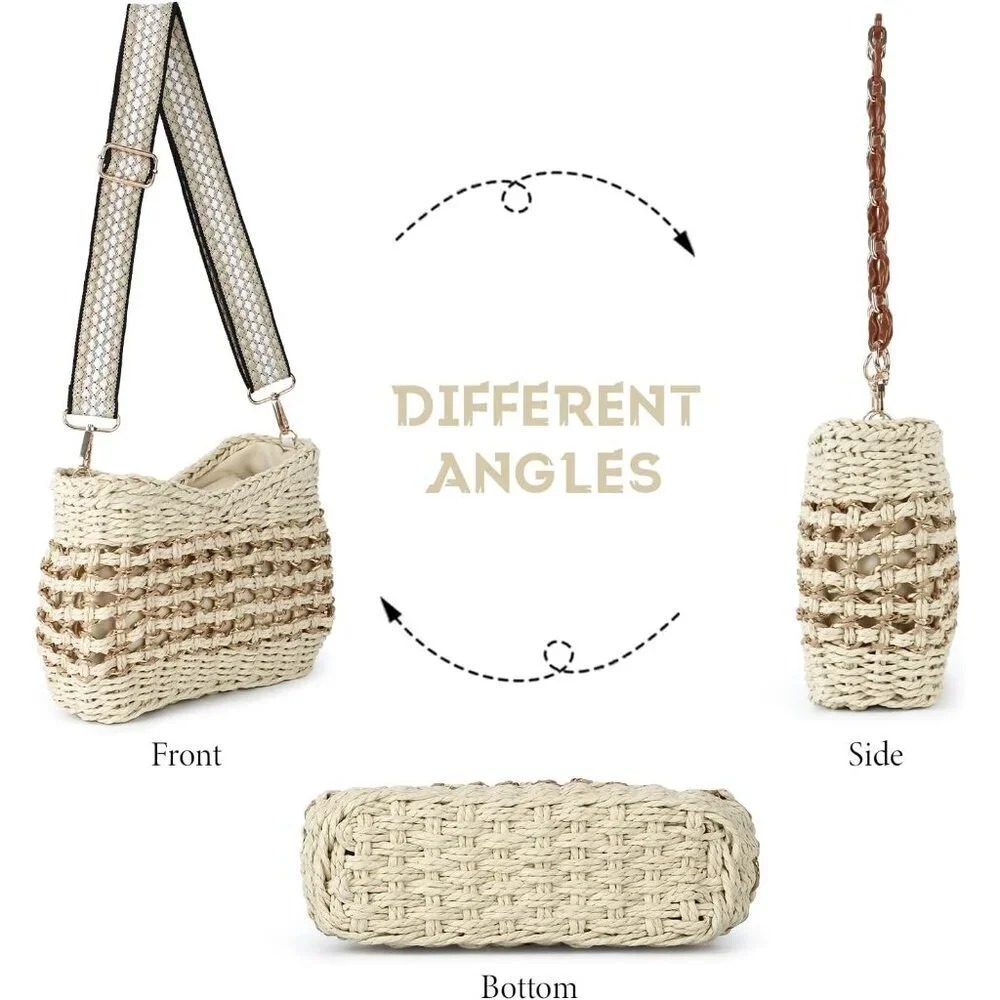 Straw Crossbody Bag Woven Shoulder Bag Beach Handbag Summer Casual Women